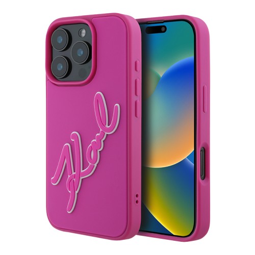 Karl Lagerfeld для iPhone 16 Pro чехол 3D Rubber Bicolor Signature Hard Fuchsia