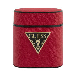 Чехол Guess Saffiano PU leather case with metal logo для Airpods 1/2, красный