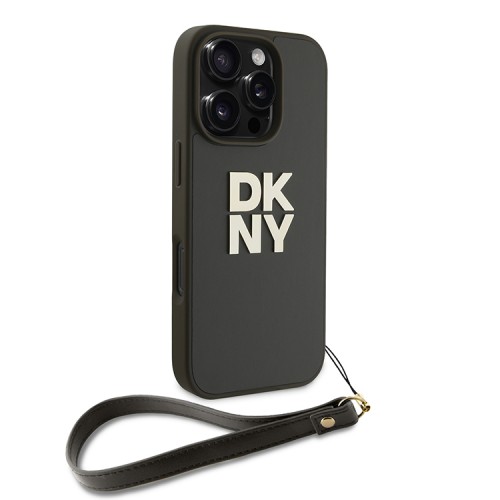 DKNY для iPhone 16 Pro Max чехол PU Stack metal logo Hard + Hand strap Green