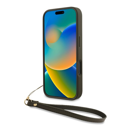 DKNY для iPhone 16 Pro Max чехол PU Stack metal logo Hard + Hand strap Green