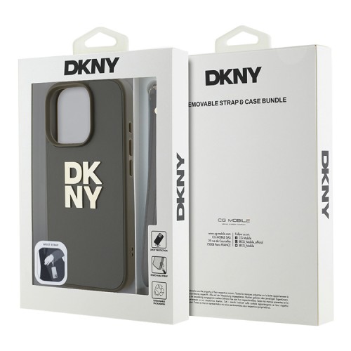 DKNY для iPhone 16 Pro Max чехол PU Stack metal logo Hard + Hand strap Green