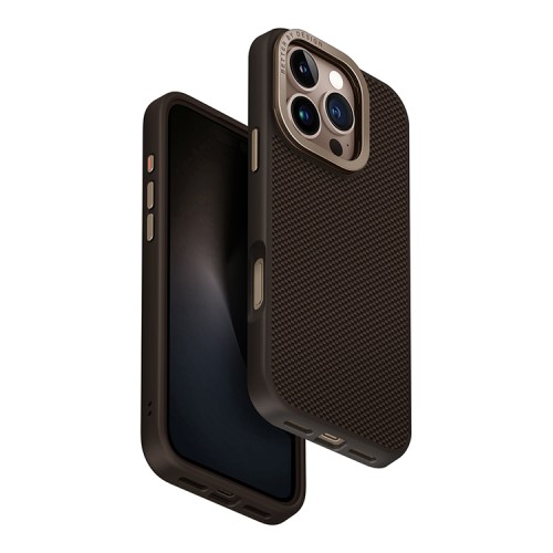 Uniq для iPhone 16 Pro чехол KEVA MAX Kevlar with Camera stand Brown (MagSafe)