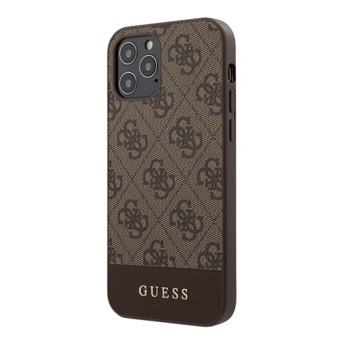 Чехол Guess 4G Stripe Metal logo Hard для iPhone 12 | 12 Pro, коричневый