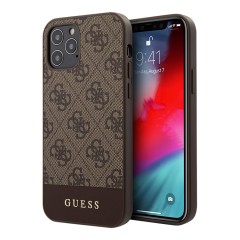 Чехол Guess 4G Stripe Metal logo Hard для iPhone 12 | 12 Pro, коричневый