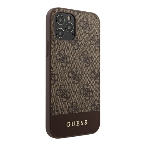 Чехол Guess 4G Stripe Metal logo Hard для iPhone 12 | 12 Pro, коричневый