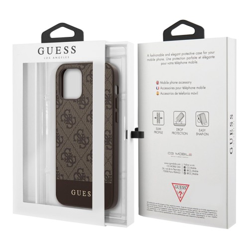 Чехол Guess 4G Stripe Metal logo Hard для iPhone 12 | 12 Pro, коричневый
