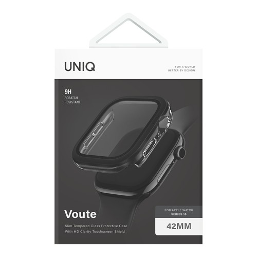Uniq для Apple Watch 42 mm чехол VOUTE with 9H Tempered Glass Jet Black