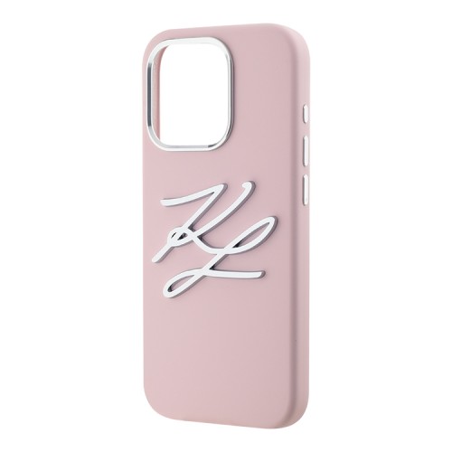 Karl Lagerfeld для iPhone 15 Pro Max чехол Liquid Silicone Metal Logo Initials Hard Pink