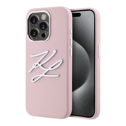 Karl Lagerfeld для iPhone 15 Pro Max чехол Liquid Silicone Metal Logo Initials Hard Pink