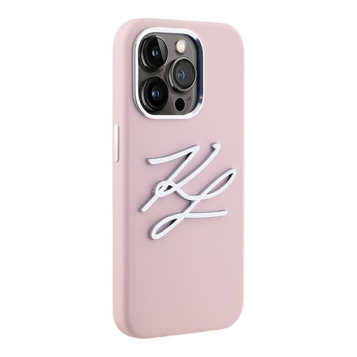 Karl Lagerfeld для iPhone 15 Pro Max чехол Liquid Silicone Metal Logo Initials Hard Pink
