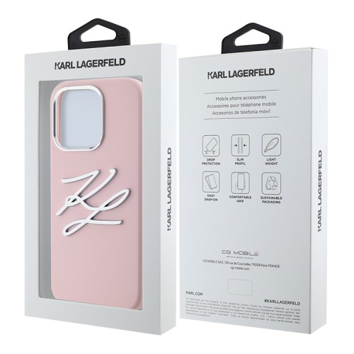 Karl Lagerfeld для iPhone 15 Pro Max чехол Liquid Silicone Metal Logo Initials Hard Pink