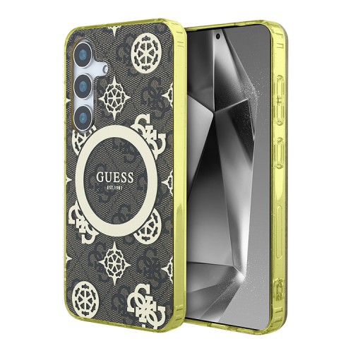 Guess для Galaxy S25 чехол PC/TPU 4G Peony Hard Brown (MagSafe)