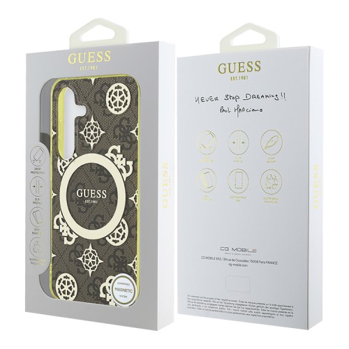Guess для Galaxy S25 чехол PC/TPU 4G Peony Hard Brown (MagSafe)