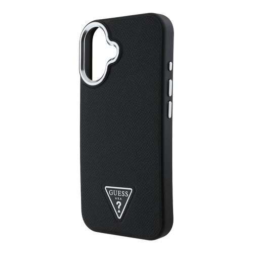 Guess для iPhone 16 чехол PU Grained leather Triangle metal logo Hard Black (MagSafe)