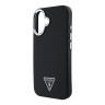 Guess для iPhone 16 чехол PU Grained leather Triangle metal logo Hard Black (MagSafe)