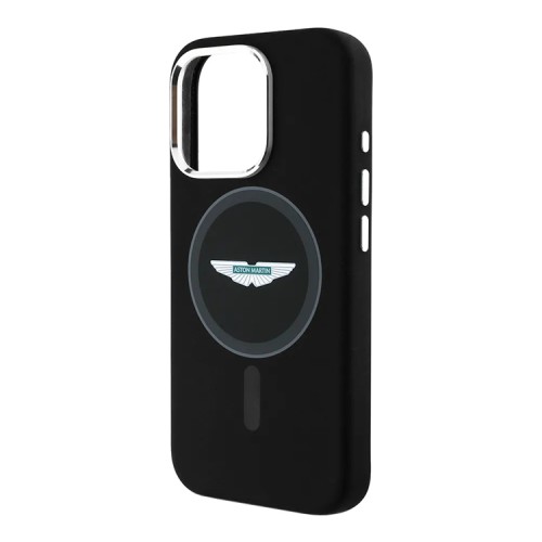 Aston Martin для iPhone 16 Pro Max чехол Liquid Silicone Grey Circle Metal Cam Hard Black (MagSafe)