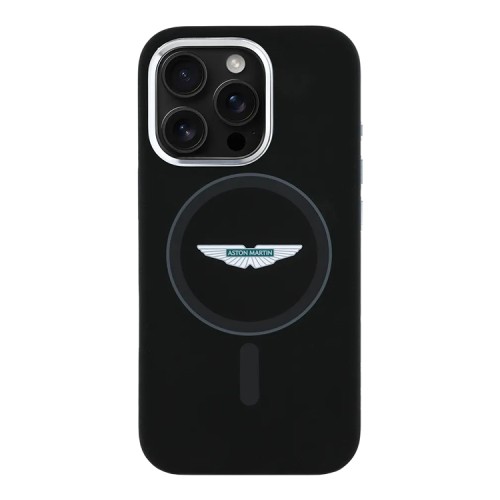 Aston Martin для iPhone 16 Pro Max чехол Liquid Silicone Grey Circle Metal Cam Hard Black (MagSafe)