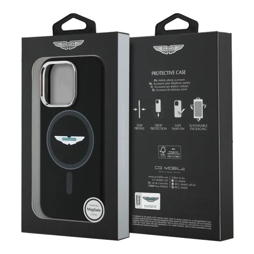 Aston Martin для iPhone 16 Pro Max чехол Liquid Silicone Grey Circle Metal Cam Hard Black (MagSafe)