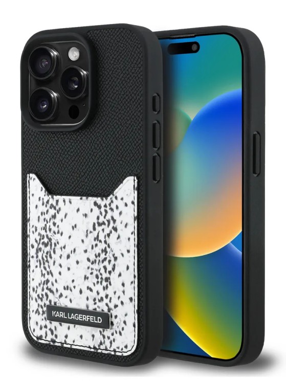 Karl Lagerfeld для iPhone 15 Pro Max чехол Cardslot PU Grained leather Leopard pocket Hard Black