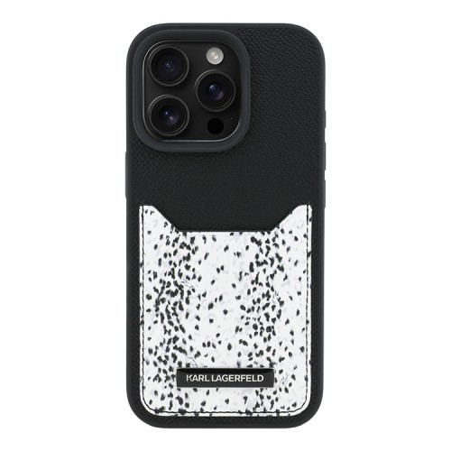Karl Lagerfeld для iPhone 15 Pro Max чехол Cardslot PU Grained leather Leopard pocket Hard Black