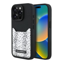 Karl Lagerfeld для iPhone 15 Pro Max чехол Cardslot PU Grained leather Leopard pocket Hard Black