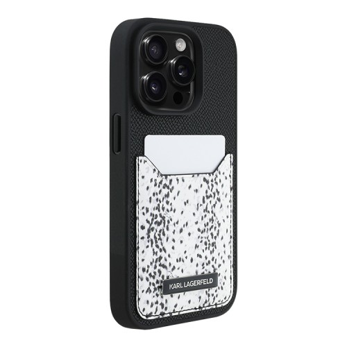 Karl Lagerfeld для iPhone 15 Pro Max чехол Cardslot PU Grained leather Leopard pocket Hard Black
