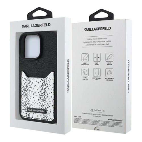 Karl Lagerfeld для iPhone 15 Pro Max чехол Cardslot PU Grained leather Leopard pocket Hard Black