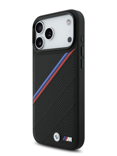 BMW для iPhone 17 Pro Max чехол M-series PU Perf/Smooth Tricolor Metal logo Hard Black (MagSafe)