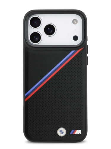 BMW для iPhone 17 Pro Max чехол M-series PU Perf/Smooth Tricolor Metal logo Hard Black (MagSafe)
