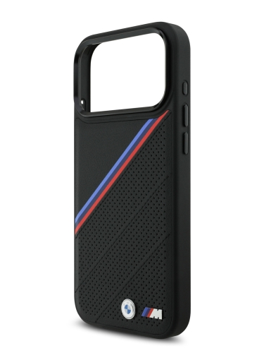 BMW для iPhone 17 Pro Max чехол M-series PU Perf/Smooth Tricolor Metal logo Hard Black (MagSafe)