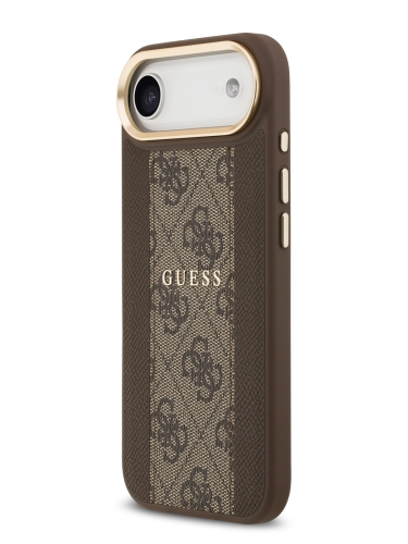 Guess для iPhone Air чехол PU 4G Stripe Classic metal logo Gold camera Hard Brown (MagSafe)