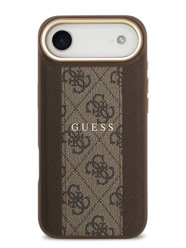 Guess для iPhone Air чехол PU 4G Stripe Classic metal logo Gold camera Hard Brown (MagSafe)