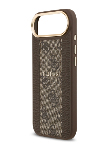 Guess для iPhone Air чехол PU 4G Stripe Classic metal logo Gold camera Hard Brown (MagSafe)