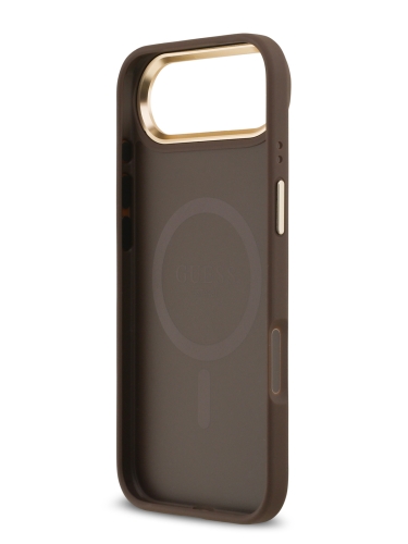 Guess для iPhone Air чехол PU 4G Stripe Classic metal logo Gold camera Hard Brown (MagSafe)