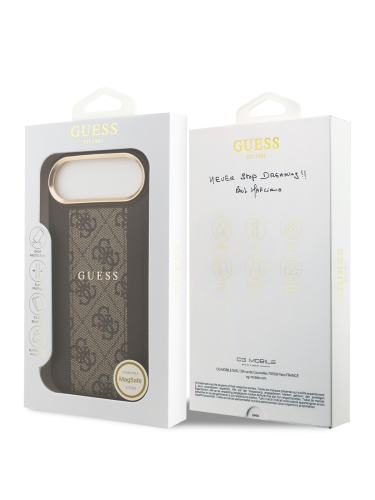 Guess для iPhone Air чехол PU 4G Stripe Classic metal logo Gold camera Hard Brown (MagSafe)