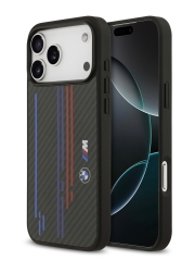 BMW для iPhone 17 Pro чехол M-series Kevlar Tricolor Metal logo &amp; Cam Hard Black (MagSafe)