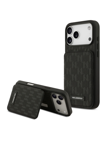 Karl Lagerfeld для iPhone 17 Pro Max чехол Cardslot Stand PU Saffiano Monogram Plate logo Hard Black