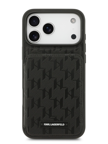 Karl Lagerfeld для iPhone 17 Pro Max чехол Cardslot Stand PU Saffiano Monogram Plate logo Hard Black
