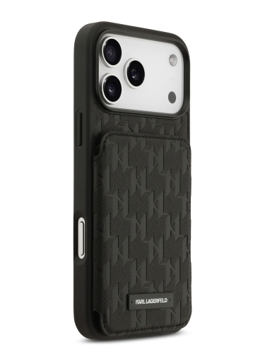 Karl Lagerfeld для iPhone 17 Pro Max чехол Cardslot Stand PU Saffiano Monogram Plate logo Hard Black