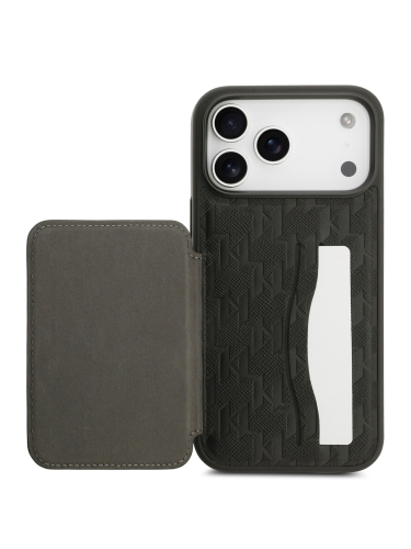 Karl Lagerfeld для iPhone 17 Pro Max чехол Cardslot Stand PU Saffiano Monogram Plate logo Hard Black