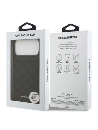 Karl Lagerfeld для iPhone 17 Pro Max чехол Cardslot Stand PU Saffiano Monogram Plate logo Hard Black