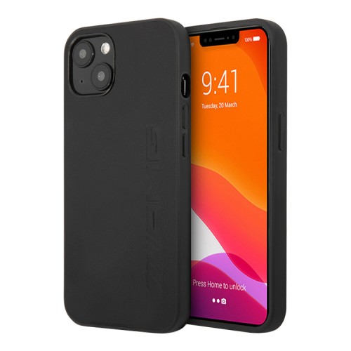 Кожаный чехол AMG Big logo Hard для iPhone 13, черный
