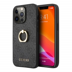 Чехол Guess PU 4G + Ring Hard для iPhone 13 Pro, серый
