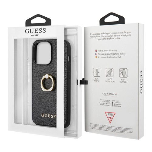 Чехол Guess PU 4G + Ring Hard для iPhone 13 Pro, серый