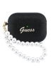 Guess для Airpods Pro 3 чехол Glitter flakes Metal logo with Pearl hand strap Black