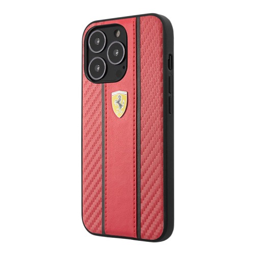 Чехол Ferrari PU Carbon/Smooth with metal logo Hard для iPhone 13 Pro, красный