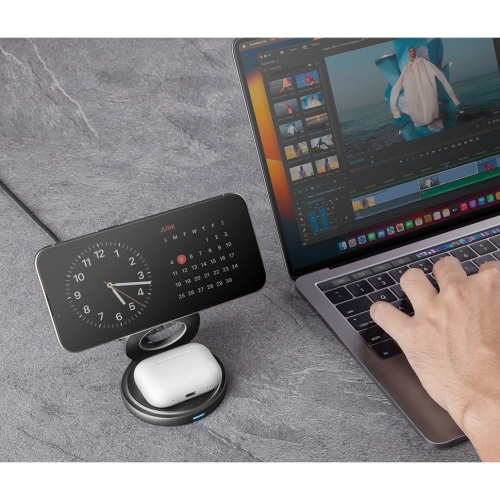 Energea Беспроводное СЗУ Bazic GoMag GYRO, 3-in-1 magnetic foldable 360 rotating Qi2.2 25W Gunmetal