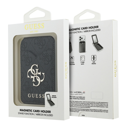 Guess магн. бумажник-стенд Wallet MagSafe Cardslot Stand with Mirror PU 4G Big metal logo Black