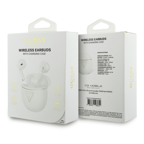 Guess Наушники TWS Bluetooth Round with Printed Triangle logo White