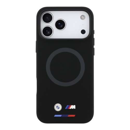 BMW для iPhone 17 Pro чехол M-series Liquid silicone Metal cam Double logo Hard Black (MagSafe)